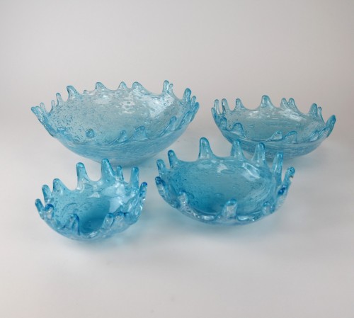 Set Of Four Blue Glass Splash Bowls
