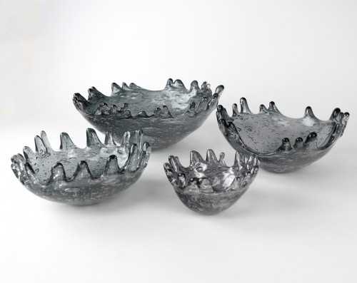 Set Of Four Grey Glass Splash Bowls