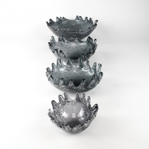 Set Of Four Grey Glass Splash Bowls