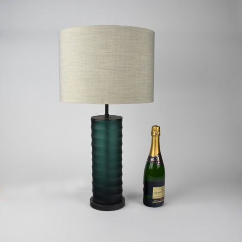 Pair of Medium Green / Blue Glass Table Lamps on Brown Bronze Bases