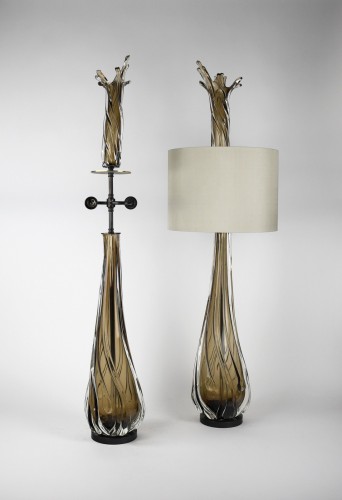 Pair of Extra Large Splash Glass Table Lamps on Brown Bronze Bases