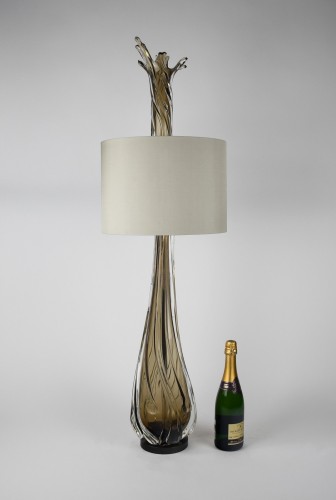 Pair of Extra Large Splash Glass Table Lamps on Brown Bronze Bases