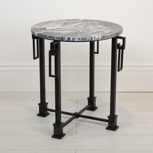 Wrought Iron 'Classical' Side Table With Acid Painted Finish And Marble Top