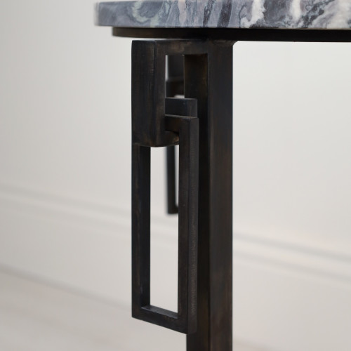 Wrought Iron 'Classical' Side Table With Acid Painted Finish And Marble Top