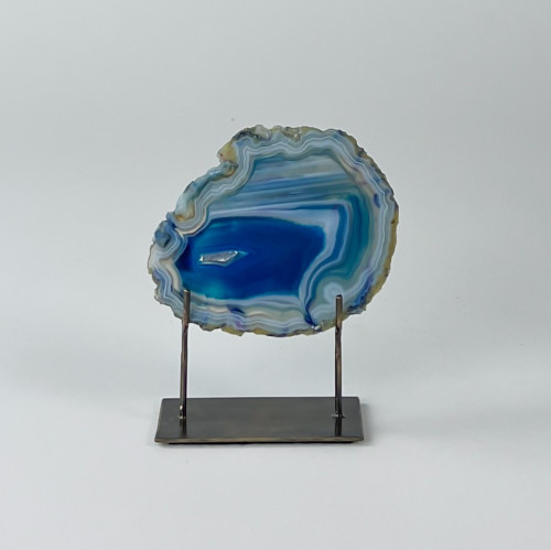 Small Blue Agate On Antique Brass Bases