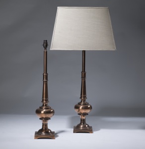 Pair Of Medium Copper Plated Column Lamps (T3110)