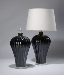 Pair Of Large Black Ceramic Lamps On Perspex Bases (T3195)