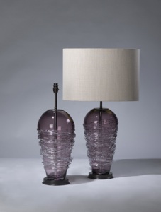 Pair Of Large Purple Candy Floss Glass Lamps On Distressed Brass Bases (T3216)