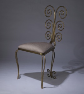 Wrought Iron 'fountain' Chair In Distressed Gold Leaf Finish (T3394)