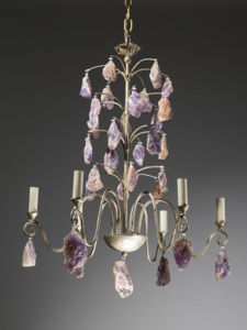 6 Arm Wrought Iron Chandelier With Drops Of Natural Amethyst (T3431)