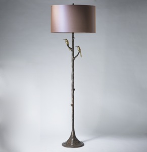 Tall 'hummingbird' Floor Lamp In Brown Bronze, Distressed Gold Leaf Finish (T3587)