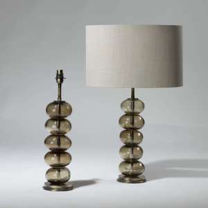 Pair Of Small brown Blown Glass Stacked Balls On Brass Bases (T3959)