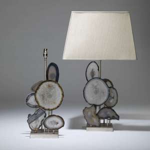 Pair Of Large Staggered Grey Agate Lamps With Silver Leaf Finish On Square Bases (T4020)