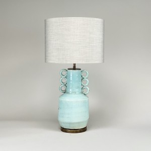 Single Medium Ceramic Ice Blue Hoop Lamp On Round Brass Base (T4145)