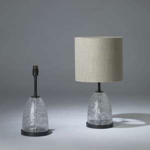 Pair Of Small Clear Bubbled Glass Lamps On Round Bronze Bases (T4148)