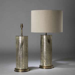 Pair Of Large Silver Metallic 'peacock' Feather Lamps On Round Brass Bases (T4398)
