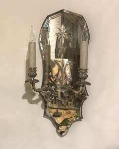 Pair Of Mirror Backed Wall Lights With Silver Plated Bronze Arms (T4569)