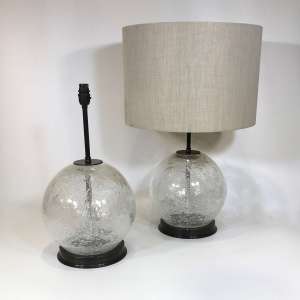 Pair Of Medium Clear Glass Bubble Lamps On Brown Bronze Bases (T4578)