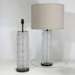 Pair Of Medium Clear Glass 'swirl' Lamps On Brown Bronze Bases (T4655)