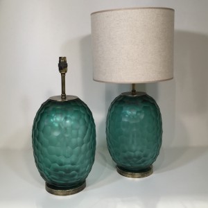 Pair Of Green Cut Handblown Glass Lamps (T5005)