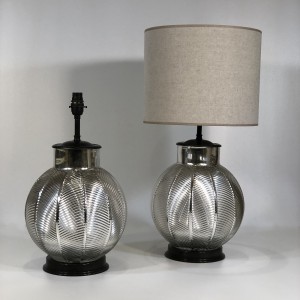 Pair Of Silver Etched Lamps On Dark Bronze Brass Bases (T5043)