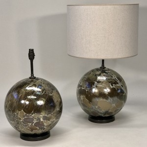 Pair Of Extra Large Brown 'tortoise' Globe Lamps On Bronze Brass Bases (T5160)