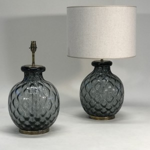 Pair Of Medium Grey Glass 'moulded' Lamps On Antique Brass Bases (T5173)