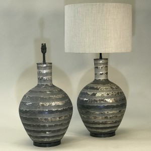 Pair Of Large Silver Mirrored Cut Glass Lamps On Brown Bronze Bases (T5268)