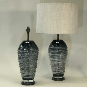 Pair Of Large Grey Candy Floss Glass Lamps On Brown Bronze Bases (T5273)