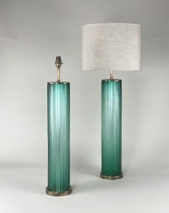 Pair Of Large Green Blue 'laura' Lamps With Antique Brass Bases (T5370)