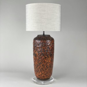 Large Single 'dripping' Orange Black Painted Ceramic Lamp With Acrylic Base (T5388)