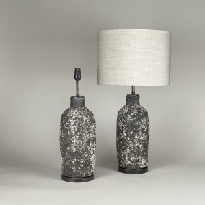 Pair Of Medium Textured Grey And White Lamps With Brown Bronze Bases (T5422)