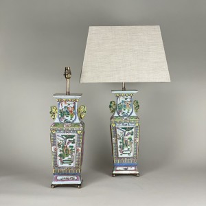 Pair Of Medium 'chinoiserie' Green Ceramic Lamps With Antique Brass Bases (T5427)