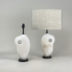 Pair Of Small 'Hepworth' Alabaster Lamps On Brown Bronze Bases (T5457)