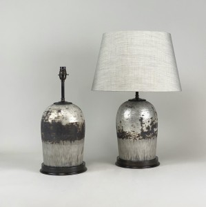 Pair Of Medium Silver Brown Glass Lamps On Brown Bronze Bases (T5458)