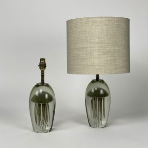 pair of small glass dome grey jellyfish lamps (T5506)