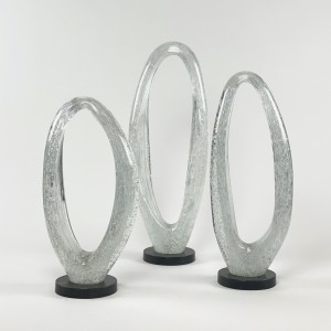 Clear Bubble Glass Abstract 'Loops' on Brown Bronze Bases (T5511)