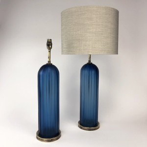 Pair of Cut Medium Blue Dome Lamps on Antique Brass Bases (T5825)