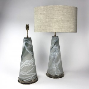 Pair of Medium 'Warm Alabaster' Effect Glass Lamps on Antique Brass Bases (T5827)
