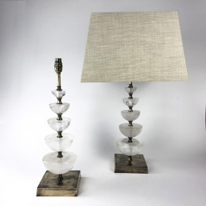 Pair of Medium Rock Crystal 'Fountain' Lamps on Square Antique Brass Bases (T5832)