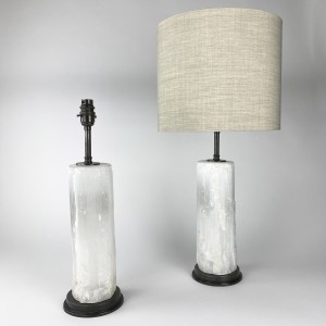 Pair of Medium Selenite Column Lamps on Brown Bronze Bases (T5842)