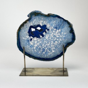 Navy Extra Large Agate on Antique Brass Stand (T6005)