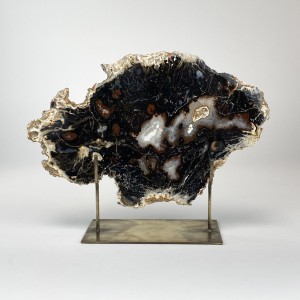 Black Extra Large Agate on Antique Brass Stand (T6022)