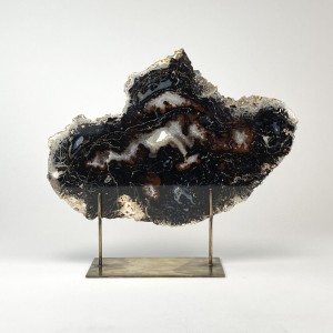 Black Massive Agate on Antique Brass Stand (T6084)