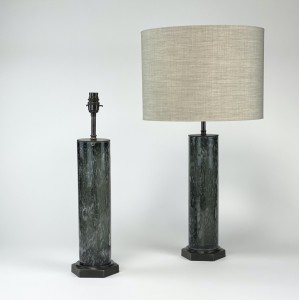 Pair of Medium Grey Bubble Glass Lamps on Brown Bronze Bases (T6123)