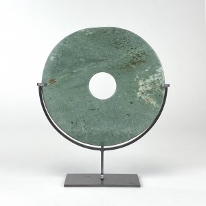 Green Stone Disk on Brown Bronze Stand (T6130)