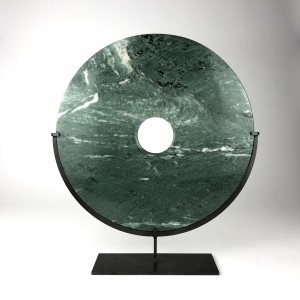Green Stone Disk on Brown Bronze Stand (T6144)
