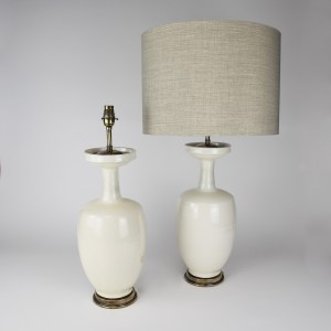 Pair of Cream Ceramic Table Lamps on Antique Brass Bases (T6182)