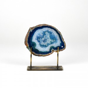 Small Blue Agate on Antique Brass Stand (T6285)