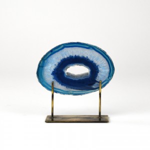 Small Blue Agate on Antique Brass Stand (T6289)